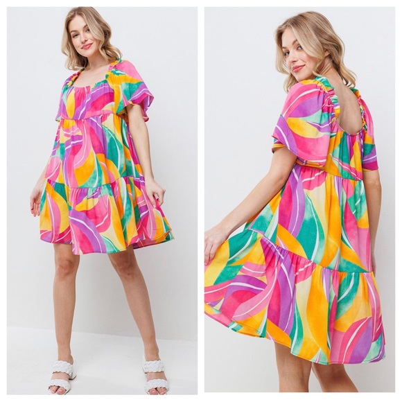 Boho Multi Color Print Tiered Woven Dress - Picture 1 of 6